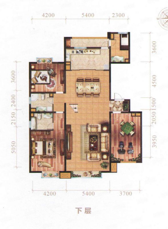 包頭裝修方案松石國(guó)際城27#樓370㎡戶型