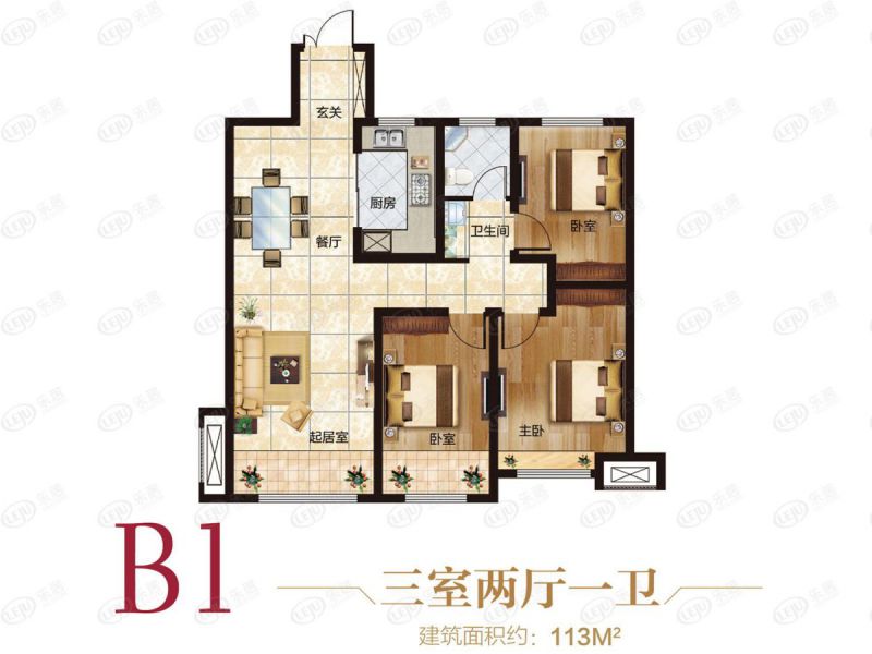 包頭裝修方案包頭東河吾悅和府三室兩廳一衛(wèi)113平方米