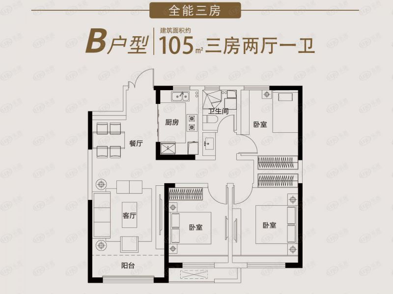 包頭裝修方案包頭昆區(qū)吾悅?cè)A府三室兩廳一衛(wèi)108平方米