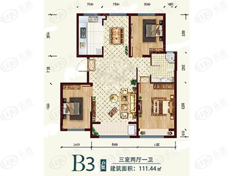 包頭裝修方案住建風景三室兩廳一衛(wèi)111.44平方米